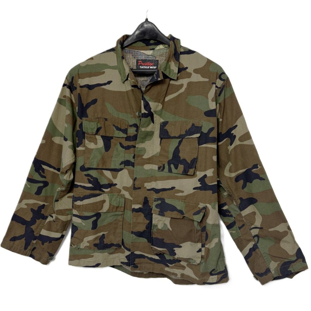 Prestige Tactical Wear Camo Button Up LS Shirt Jacket EUC Sz LRG